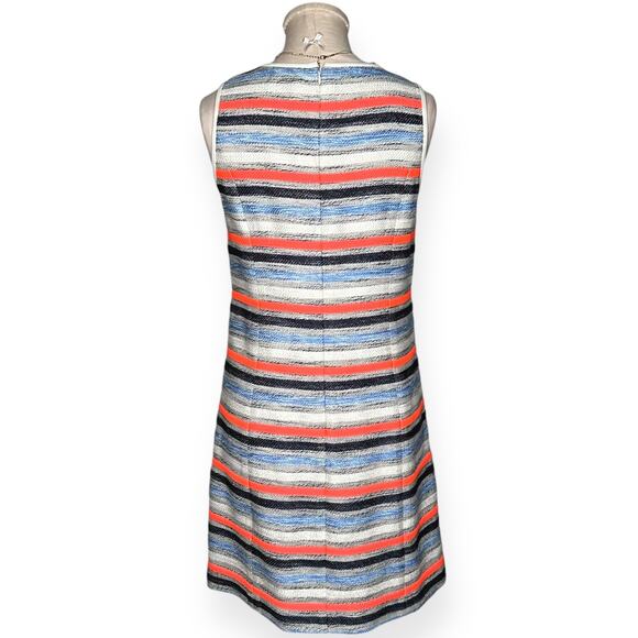 SHOSHANNA Linen Tweed Blend Striped Mini Dress Neon Orange Blue Coastal Chic 4 - Picture 7 of 11